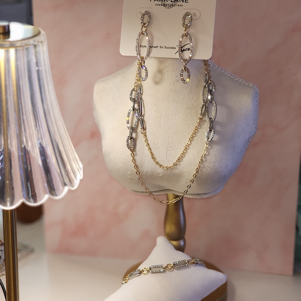 ParkLane Jan. Sparkle Box,Gold &Silver Mixed Metal Necklace, Earring,bracelet